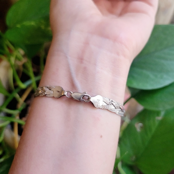 Vintage Dainty 925 Sterling Silver Italian Braided Herringbone Woven Bracelet - Picture 7 of 10